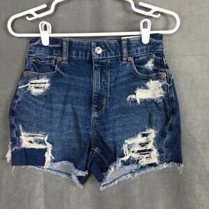 New American Eagle Women High Rise Curvy Shorts Distressed Denim Summer Beach 0
